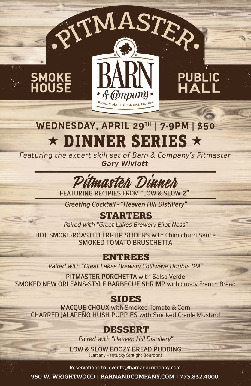 Low & Slow 2 Pitmaster Dinner at Barn & Company on April 29